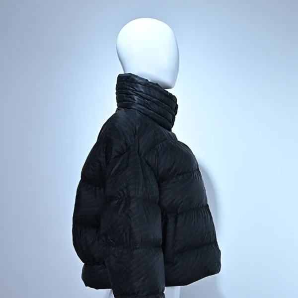 Printed Short Down Jacket with Stand Collar and D-Ring Detail - Image 3