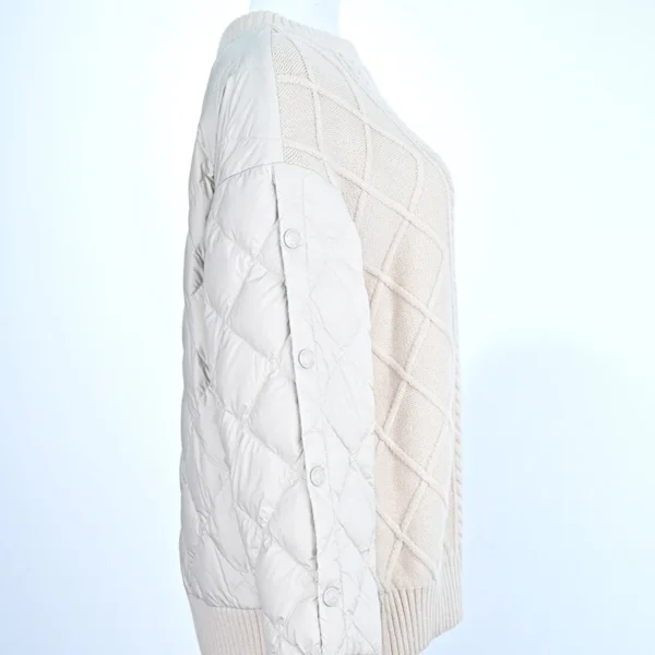 Beige Merino Wool & Down Hybrid Knit Jacket - Image 3