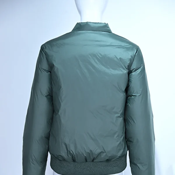 Artisanal Green Striped Down Jacket with Asymmetrical Quilted Paneling - Image 2