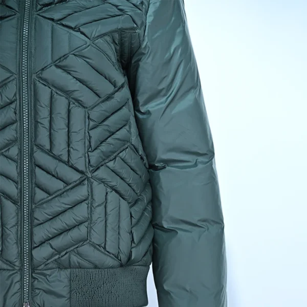 Artisanal Green Striped Down Jacket with Asymmetrical Quilted Paneling - Image 4