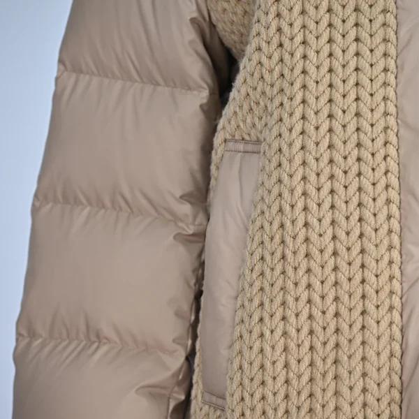 Beige Knit-Front Down Jacket - Image 5
