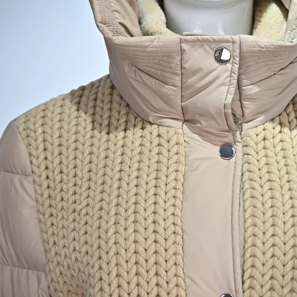 Beige Knit-Front Down Jacket - Image 4