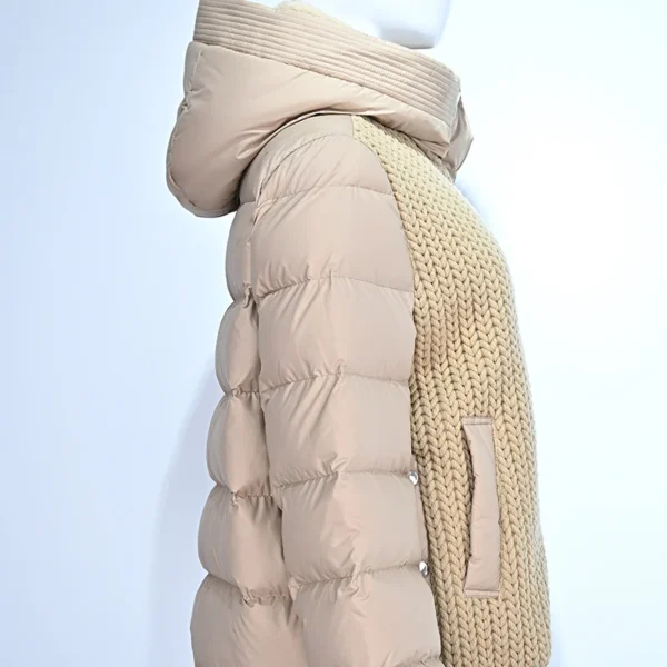 Beige Knit-Front Down Jacket - Image 3