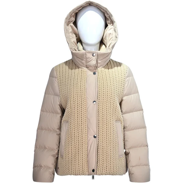 Beige Knit-Front Down Jacket