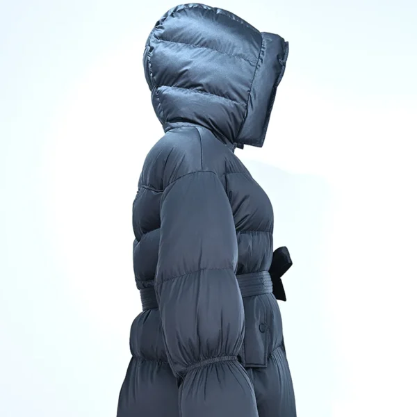 Black Belted Short Hooded Down Jacket - Image 3