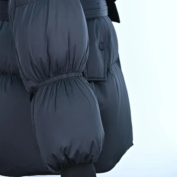 Black Belted Short Hooded Down Jacket - Image 4