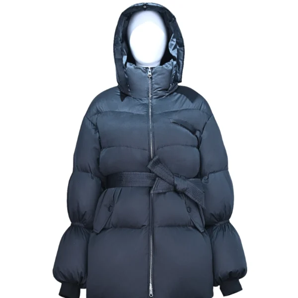 Black Belted Short Hooded Down Jacket