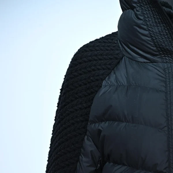 Black Chunky Knit & Down Hybrid Hooded Jacket - Image 3
