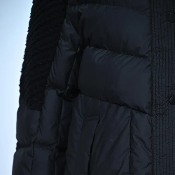 Black Chunky Knit & Down Hybrid Hooded Jacket - Image 4