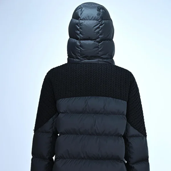 Black Chunky Knit & Down Hybrid Hooded Jacket - Image 2