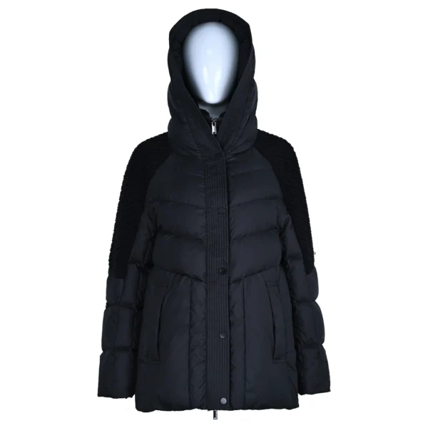 Black Chunky Knit & Down Hybrid Hooded Jacket