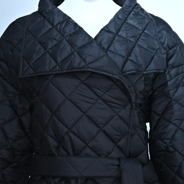 Black Diamond Quilted Mid-Length Cotton Coat - Image 4