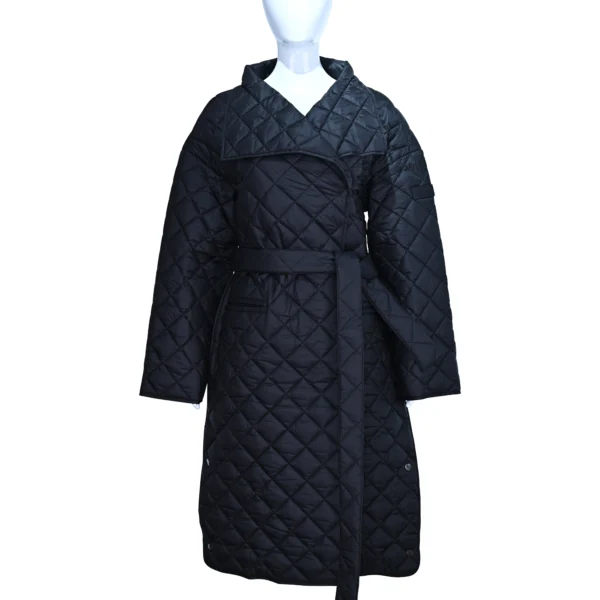 Black Diamond Quilted Mid-Length Cotton Coat