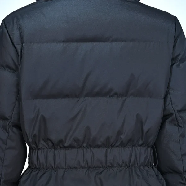 Black Long Hooded Down Jacket with Elastic Waistband - Image 5
