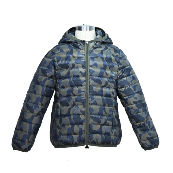 Boys’ Lightweight Camo Hooded Down Jacket