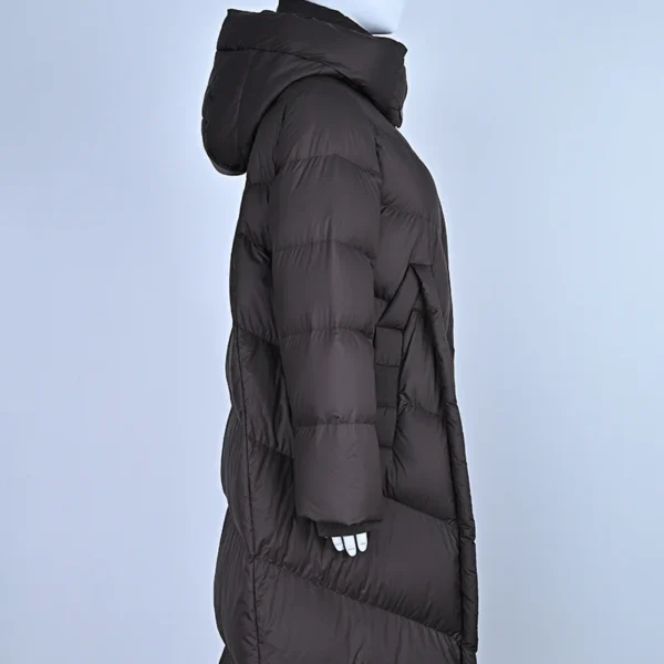 Dark Coffee Hooded Down Jacket - Image 3