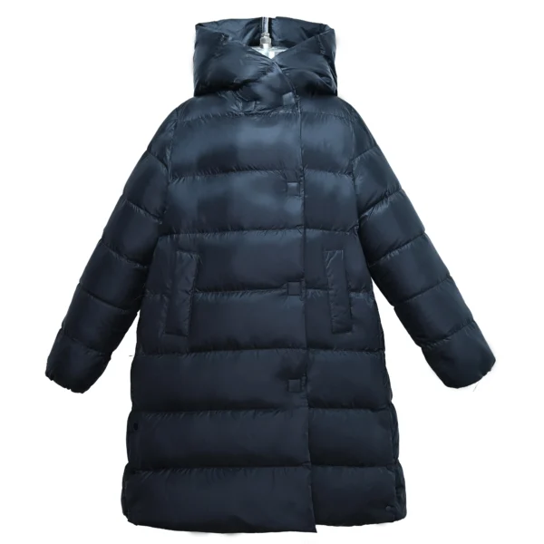 Girls’ Black Hooded Long Down Coat – JNBY Style