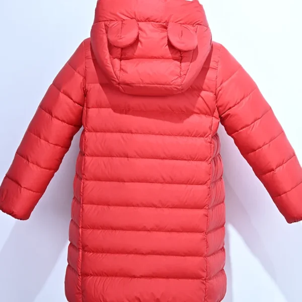 Girls’ Red Lightweight Down Jacket with Ear Hood - Image 2