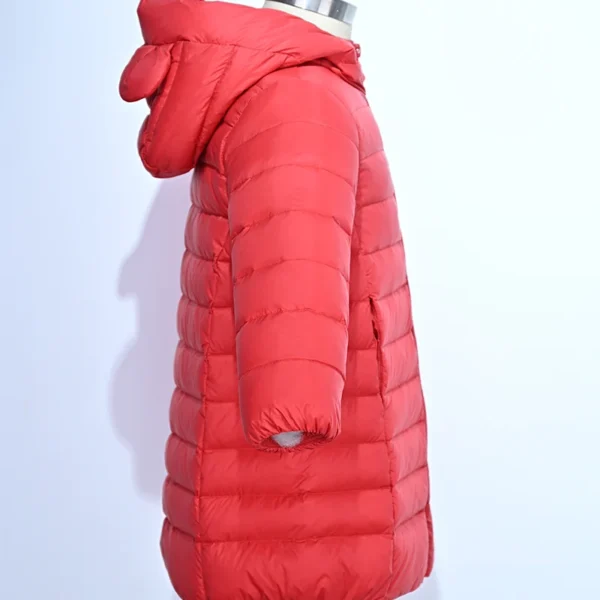 Girls’ Red Lightweight Down Jacket with Ear Hood - Image 3
