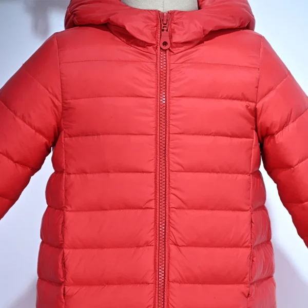 Girls’ Red Lightweight Down Jacket with Ear Hood - Image 4