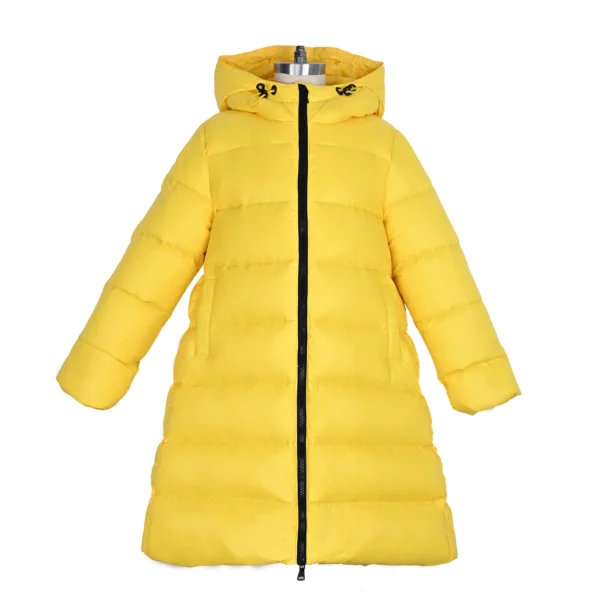 Girls’ Yellow Long A-Line Down Coat with Hood