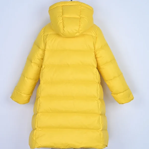 Girls’ Yellow Long A-Line Down Coat with Hood - Image 2
