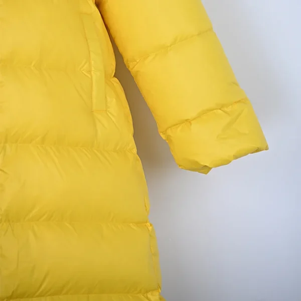 Girls’ Yellow Long A-Line Down Coat with Hood - Image 4