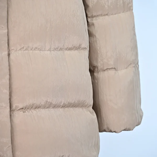 Glossy Beige Hooded Down Jacket with Crinkled Finish – Detachable Hood - Image 4