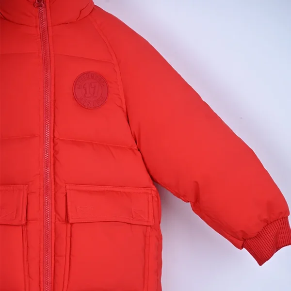 Kids’ Red Mid-Length Hooded Down Jacket - Image 4