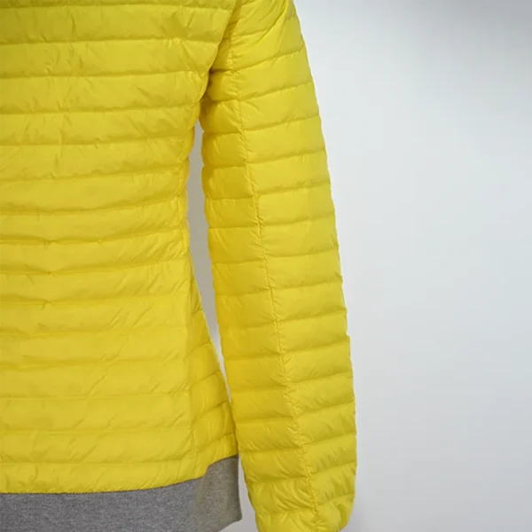 Lightweight Yellow Colorblock Down Jacket with Knit Detachable Hood - Image 5