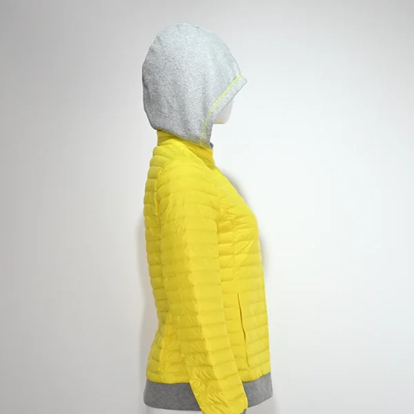 Lightweight Yellow Colorblock Down Jacket with Knit Detachable Hood - Image 3