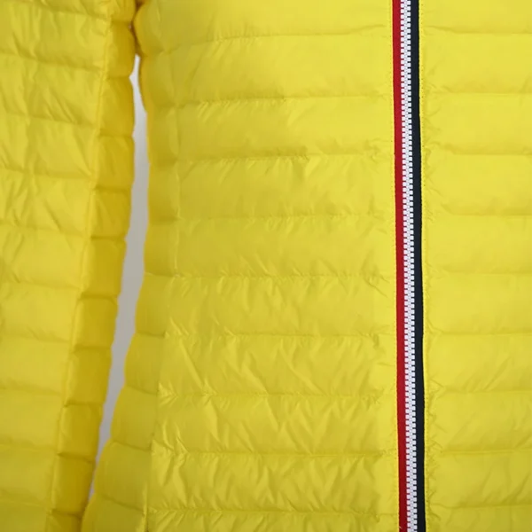 Lightweight Yellow Colorblock Down Jacket with Knit Detachable Hood - Image 4