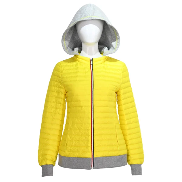 Lightweight Yellow Colorblock Down Jacket with Knit Detachable Hood