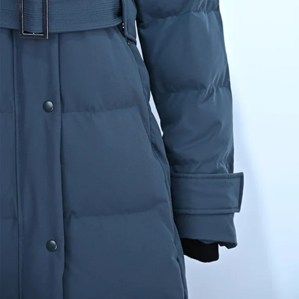 Long Blue Belted Hooded Down Jacket - Image 5
