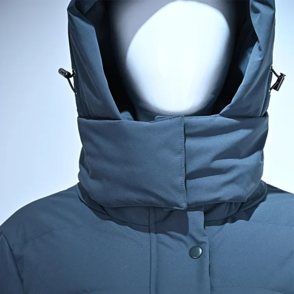 Long Blue Belted Hooded Down Jacket - Image 4