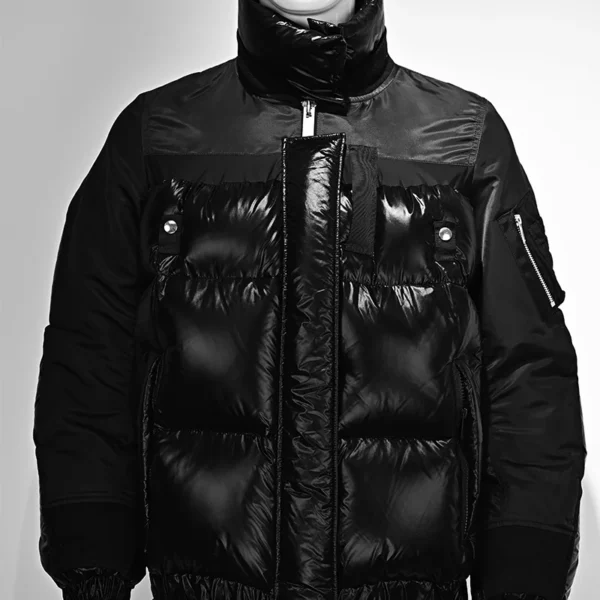 Men’s Glossy Black Down Jacket with Yoke Quilting