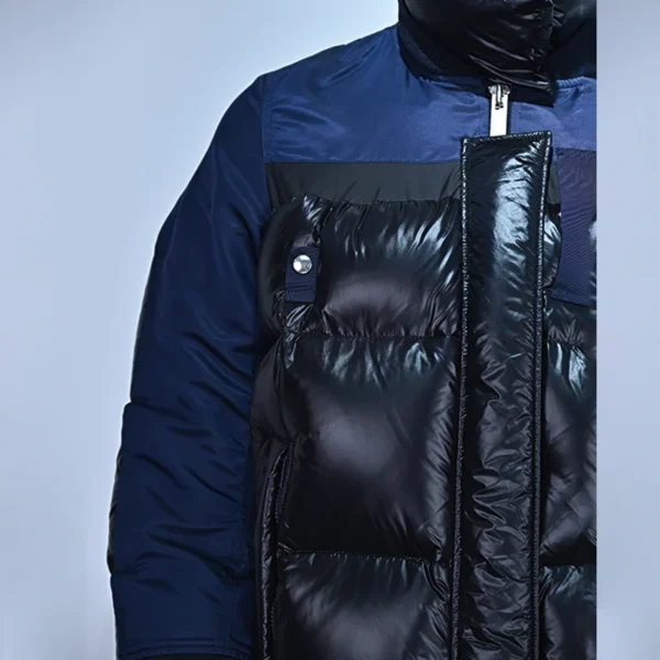 Men’s Glossy Colorblock Jacket in Blue and Black - Image 2