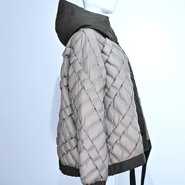Men’s Hooded Down Jacket with Brown Coffee Colorblock - Image 3