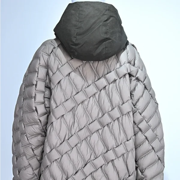 Men’s Hooded Down Jacket with Brown Coffee Colorblock - Image 2