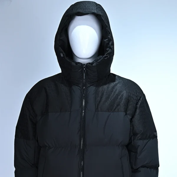 Men’s Black Down Jacket with Subtle Patterned Panels