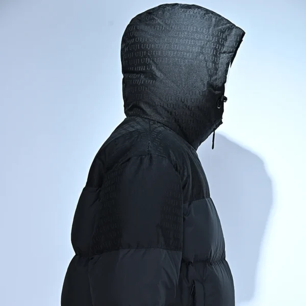 Men’s Black Down Jacket with Subtle Patterned Panels - Image 2
