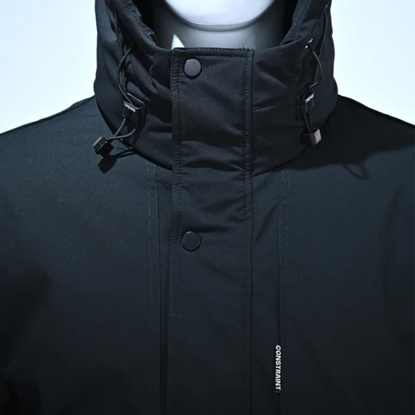 Men’s Thick Black Hooded Down Jacket - Image 4