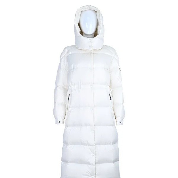 Premium Long Quilted Down Jacket with Elevated Waistline and Detachable Hood