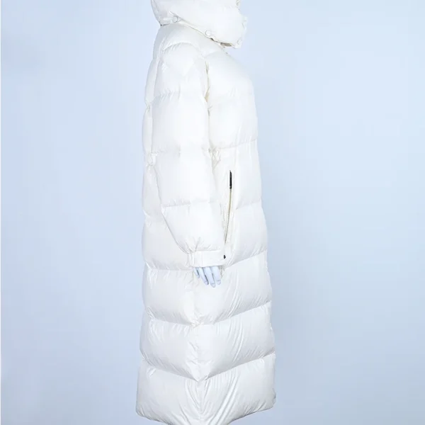 Premium Long Quilted Down Jacket with Elevated Waistline and Detachable Hood - Image 2