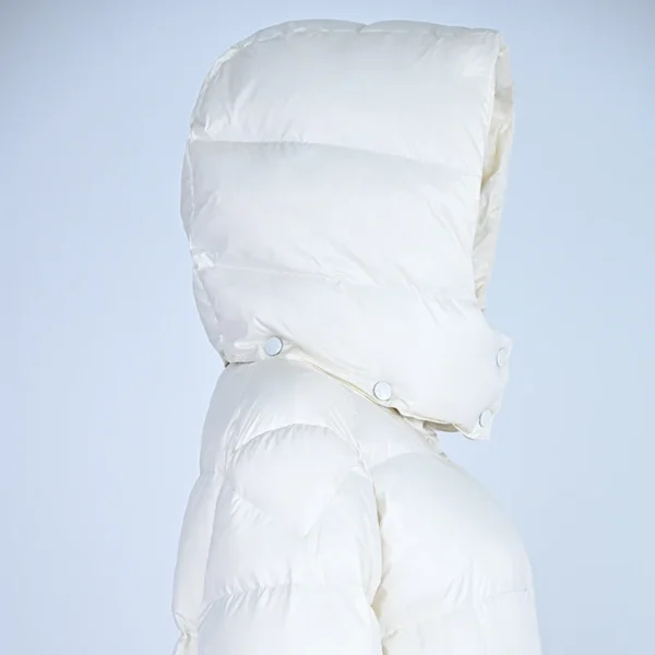 Premium Long Quilted Down Jacket with Elevated Waistline and Detachable Hood - Image 4