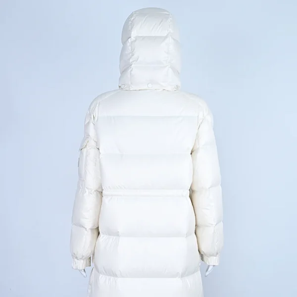 Premium Long Quilted Down Jacket with Elevated Waistline and Detachable Hood - Image 3