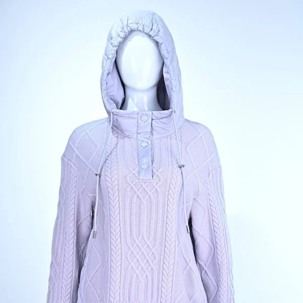 Purple Hooded Merino Wool & Down Hybrid Knit Jacket