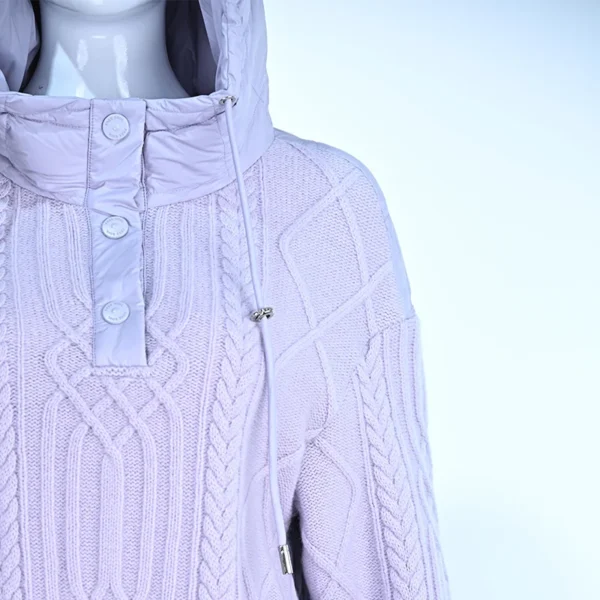 Purple Hooded Merino Wool & Down Hybrid Knit Jacket - Image 4