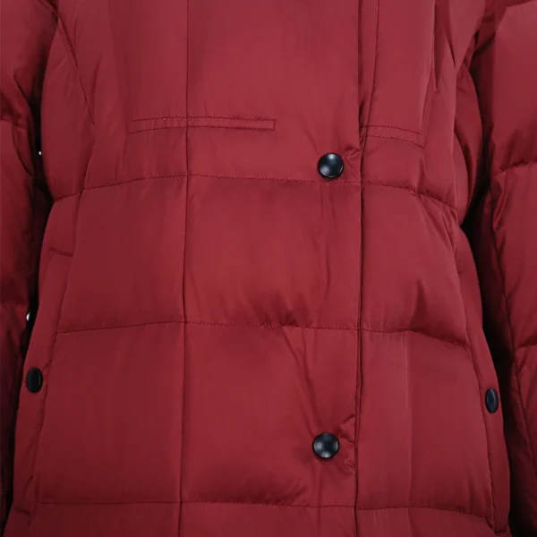 Red Long Belted Hooded Down Jacket - Image 6