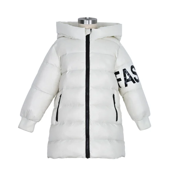 Unisex White Mid-Length Hooded Down Jacket